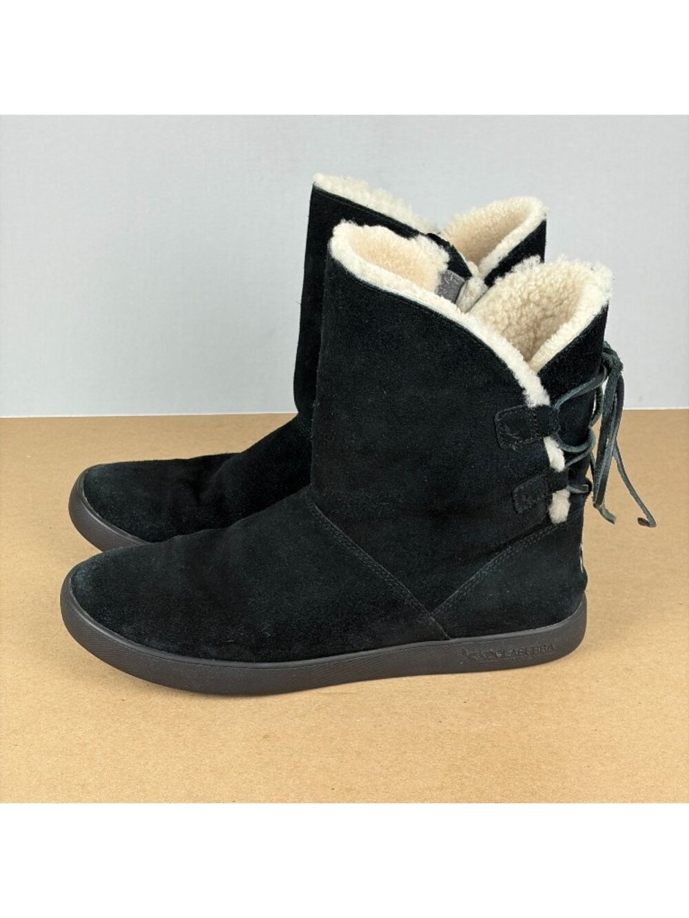 Koolaburra UGG Shazi Black Suede Boots Womens 10 Pull On Heel Lace Lined